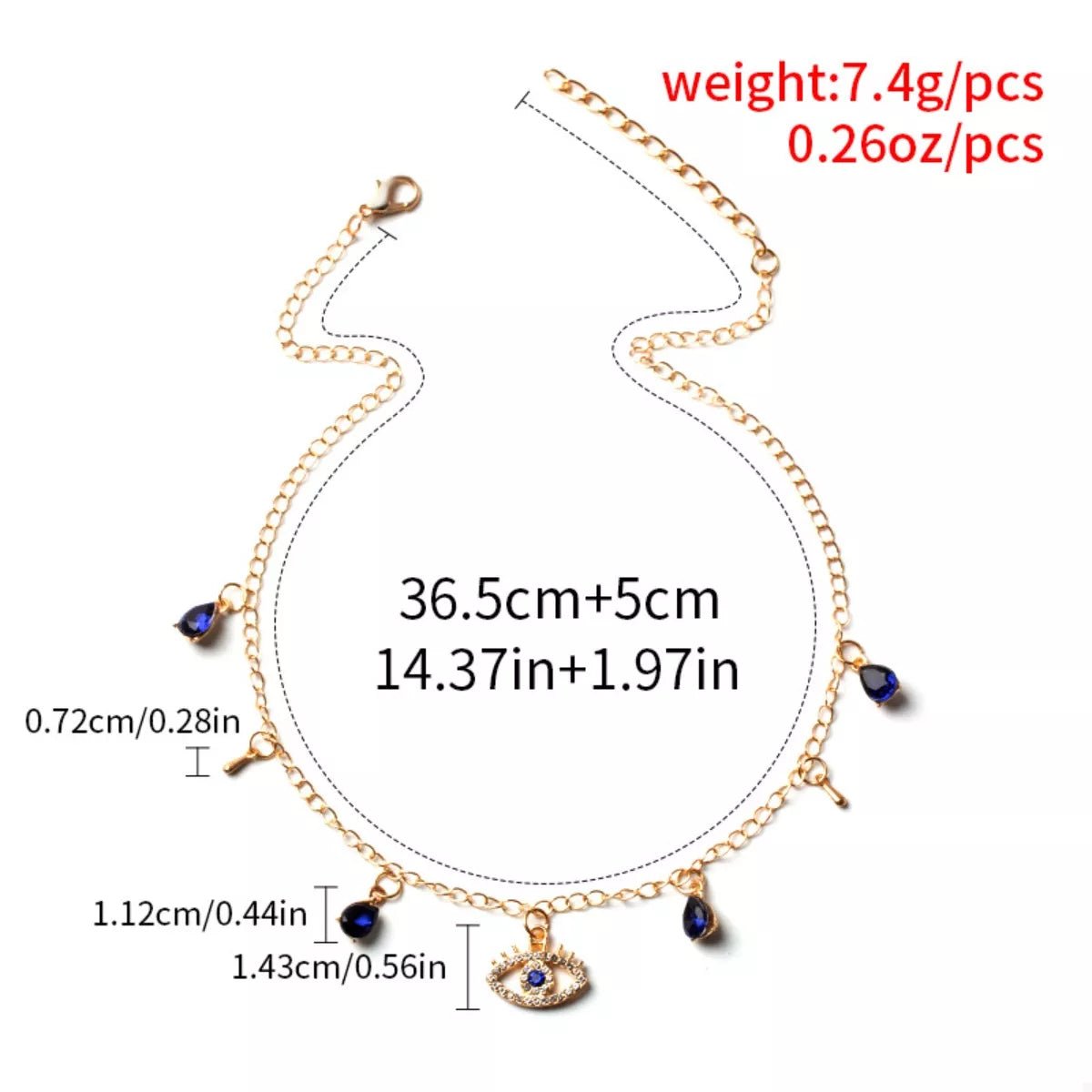 Evil Eye Charm Necklace - 18K Gold Plated Protection Jewelry - minbolu -