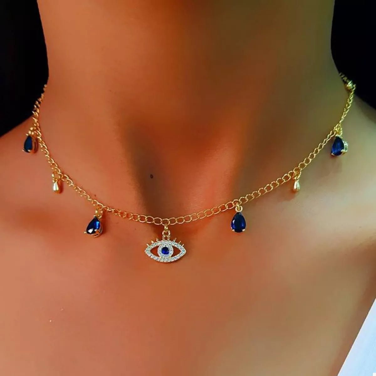 Evil Eye Charm Necklace - 18K Gold Plated Protection Jewelry - minbolu -