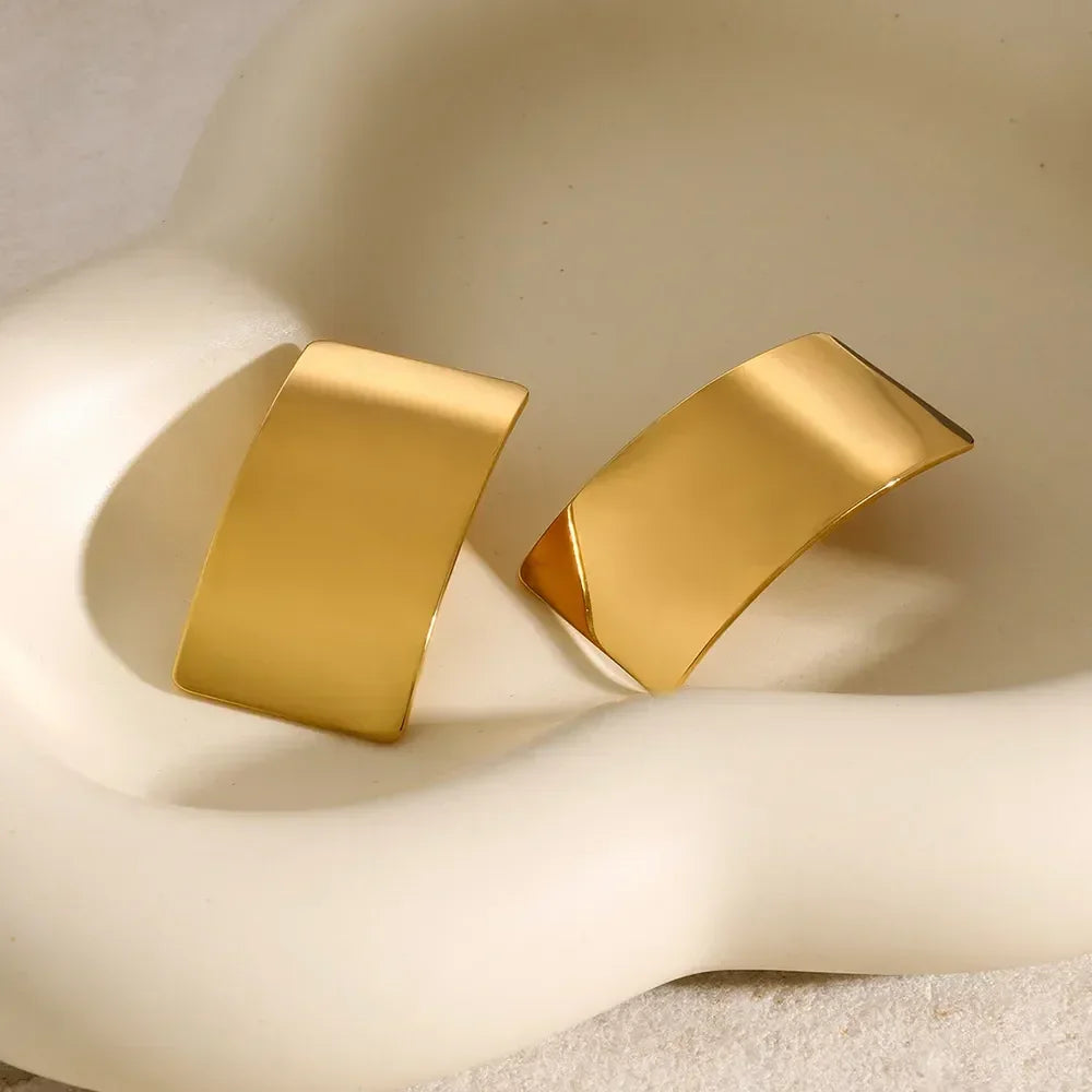 Minimalist Rectangle Stud Earrings - Modern Boho Geometric Silver Statement Jewelry: Gold - minbolu -