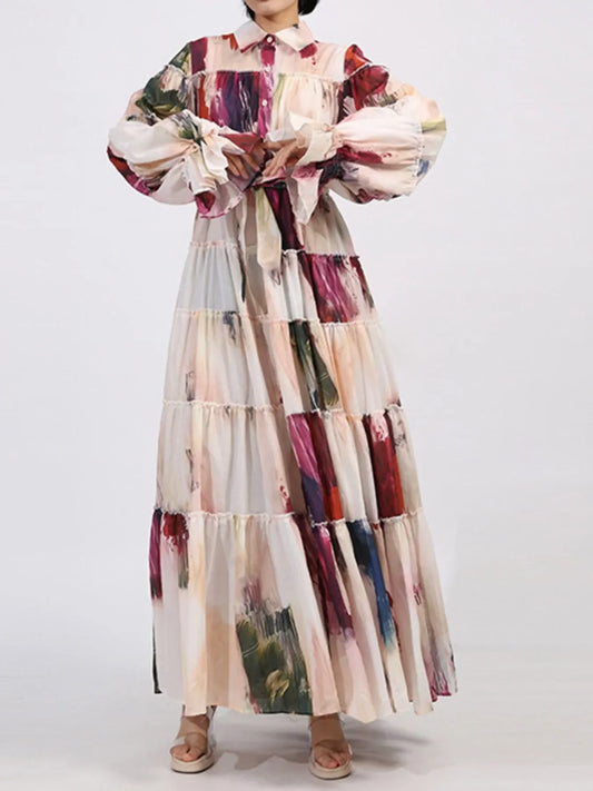 Tiered Tie Waist Maxi Dress - minbolu -