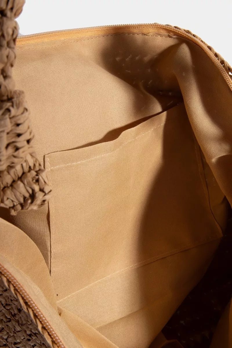 Fame Braided Handle Rectangular Straw Handbag - Natural Woven Boho Tote - minbolu -