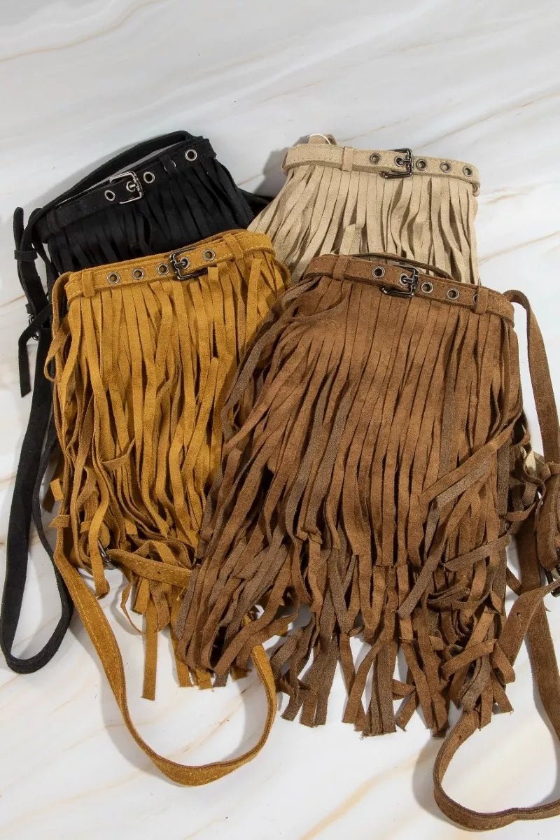 Fame Long Fringe Bucket Shoulder Bag - minbolu -