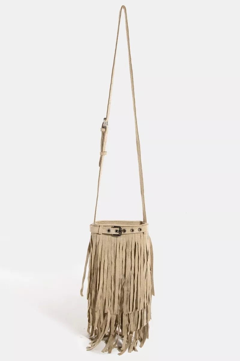 Fame Long Fringe Bucket Shoulder Bag - minbolu -