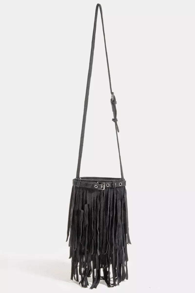 Fame Long Fringe Bucket Shoulder Bag - minbolu -