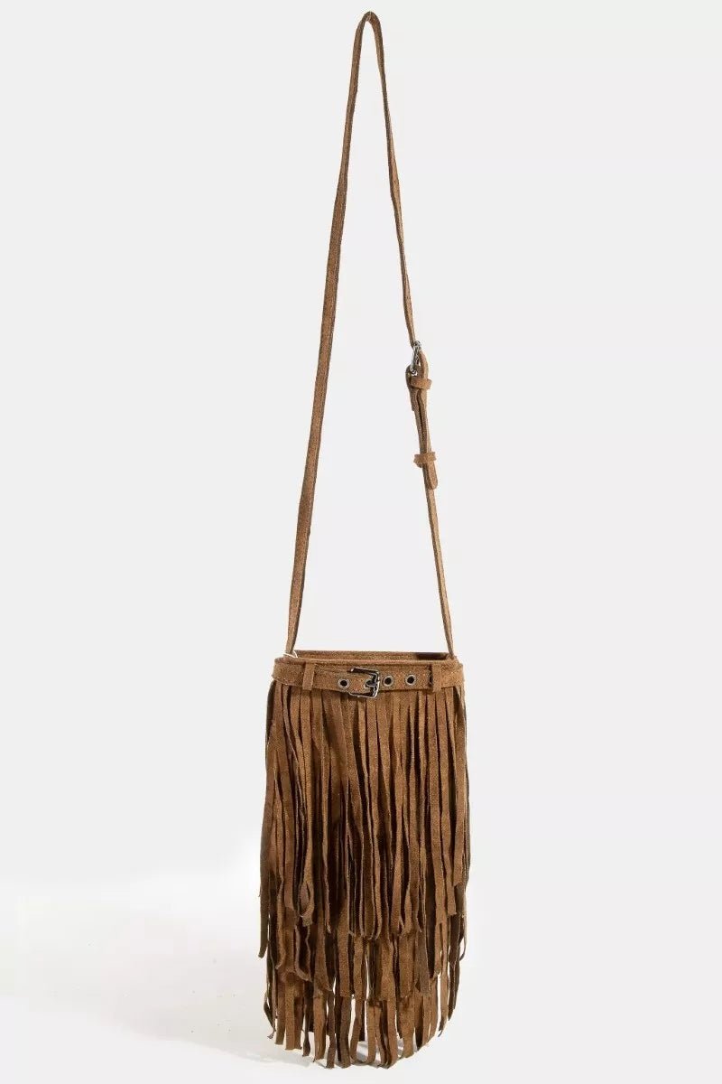 Fame Long Fringe Bucket Shoulder Bag - minbolu -