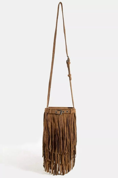 Fame Long Fringe Bucket Shoulder Bag - minbolu -