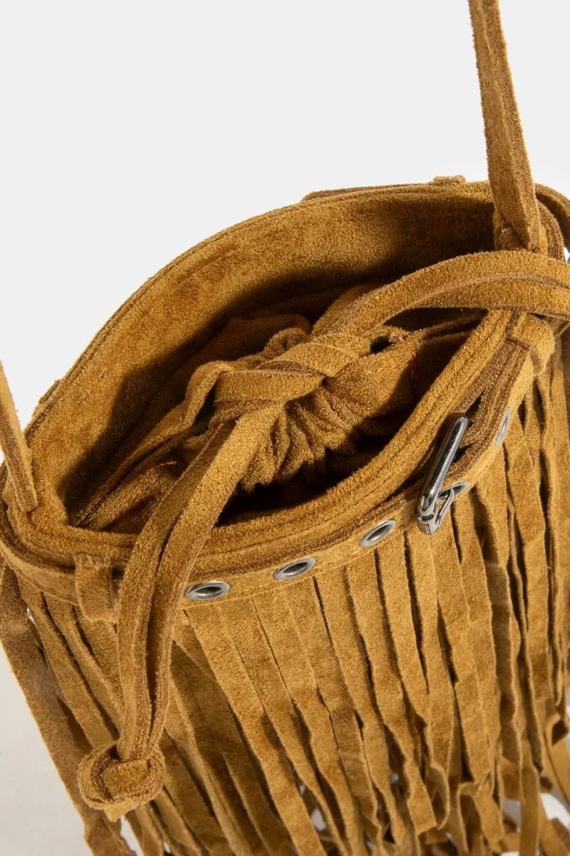 Fame Long Fringe Bucket Shoulder Bag - minbolu -