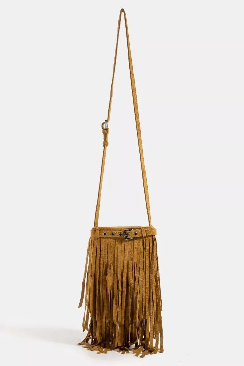 Fame Long Fringe Bucket Shoulder Bag - minbolu -