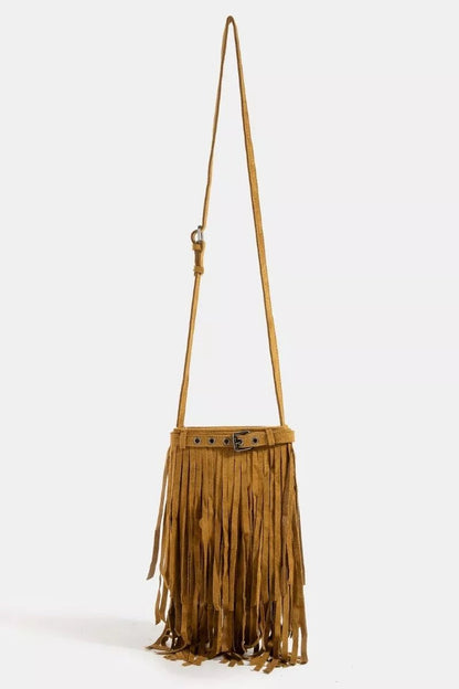 Fame Long Fringe Bucket Shoulder Bag - minbolu -