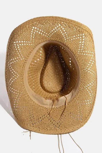 Fame Mixed Beaded Strap Western Fedora Straw Hat - minbolu