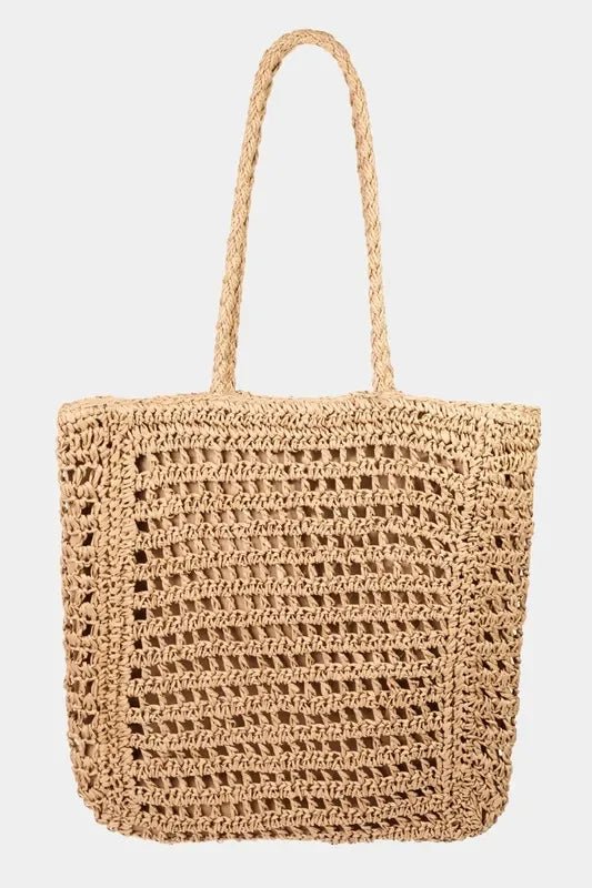 Fame Straw Braided Beach Tote Bag - minbolu