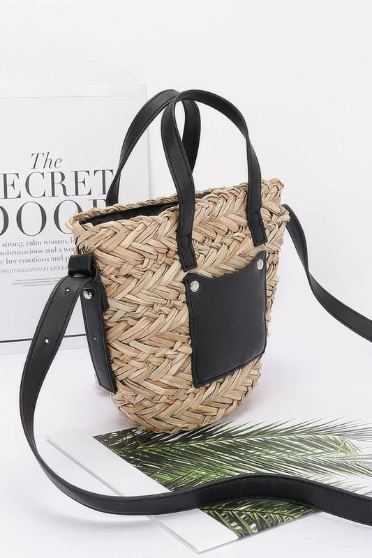 Faux Straw Small Tote Bag - minbolu -
