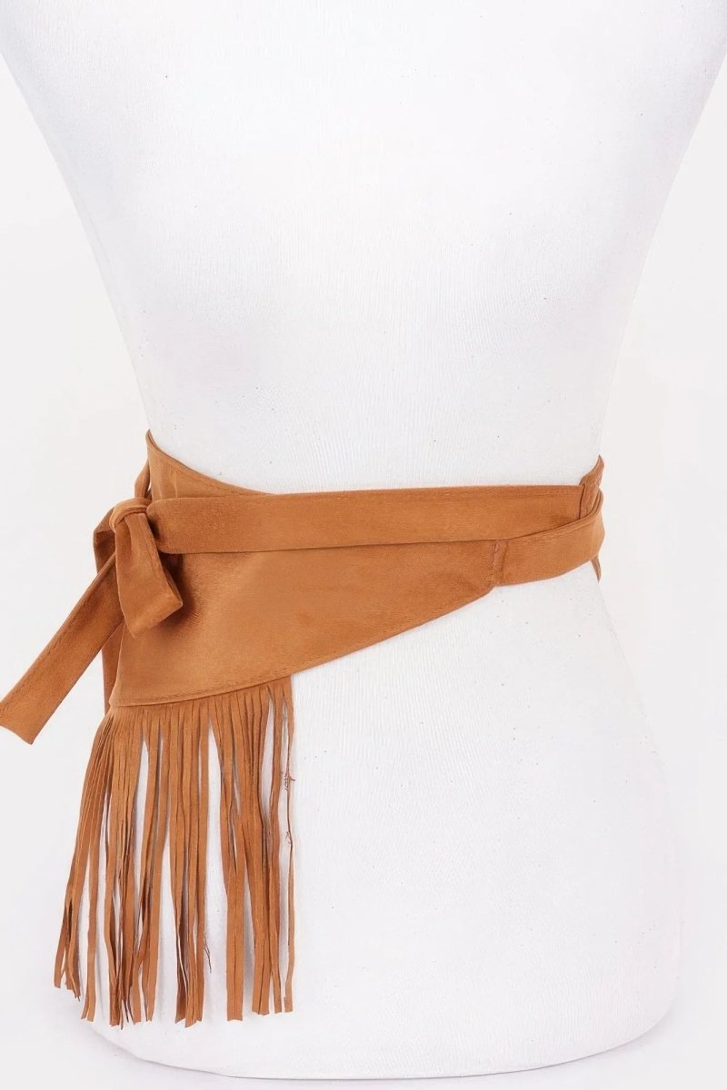Faux Suede Fringe Belt - minbolu -