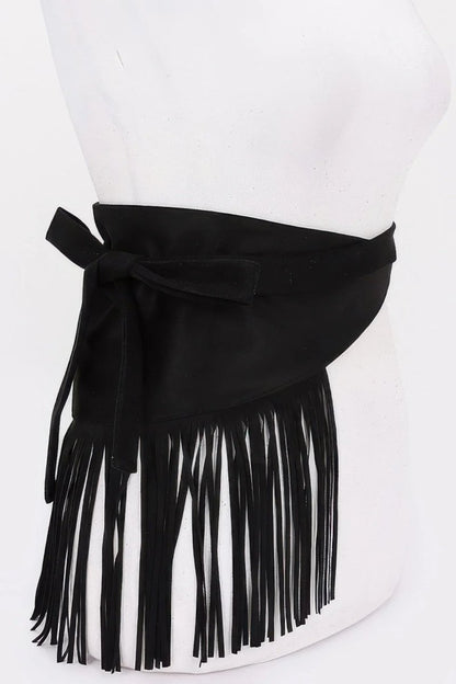 Faux Suede Fringe Belt - minbolu -