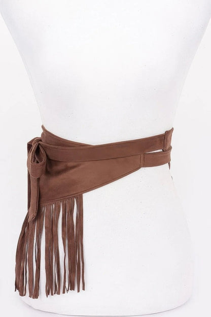 Faux Suede Fringe Belt - minbolu -