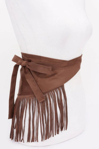 Faux Suede Fringe Belt - minbolu -