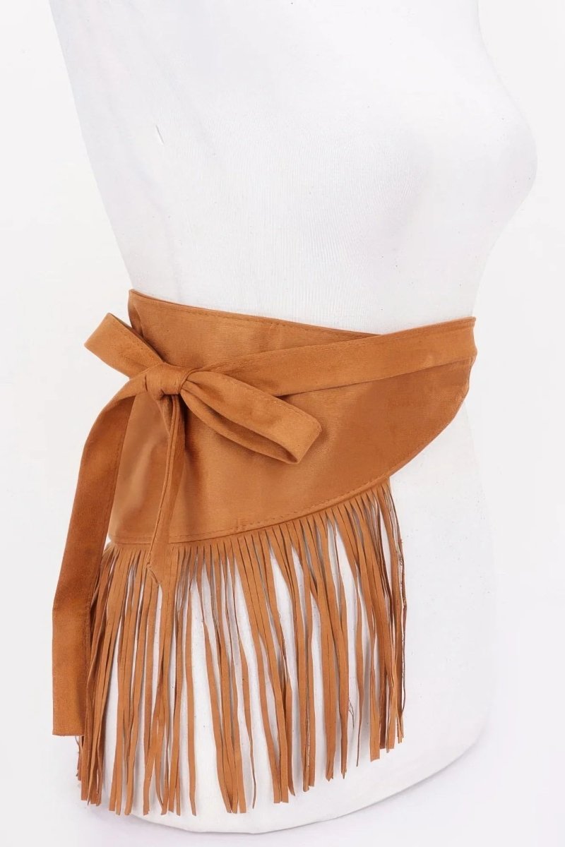 Faux Suede Fringe Belt - minbolu -