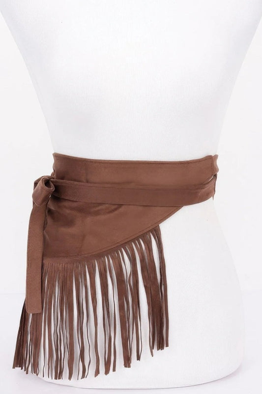 Faux Suede Fringe Belt - minbolu -