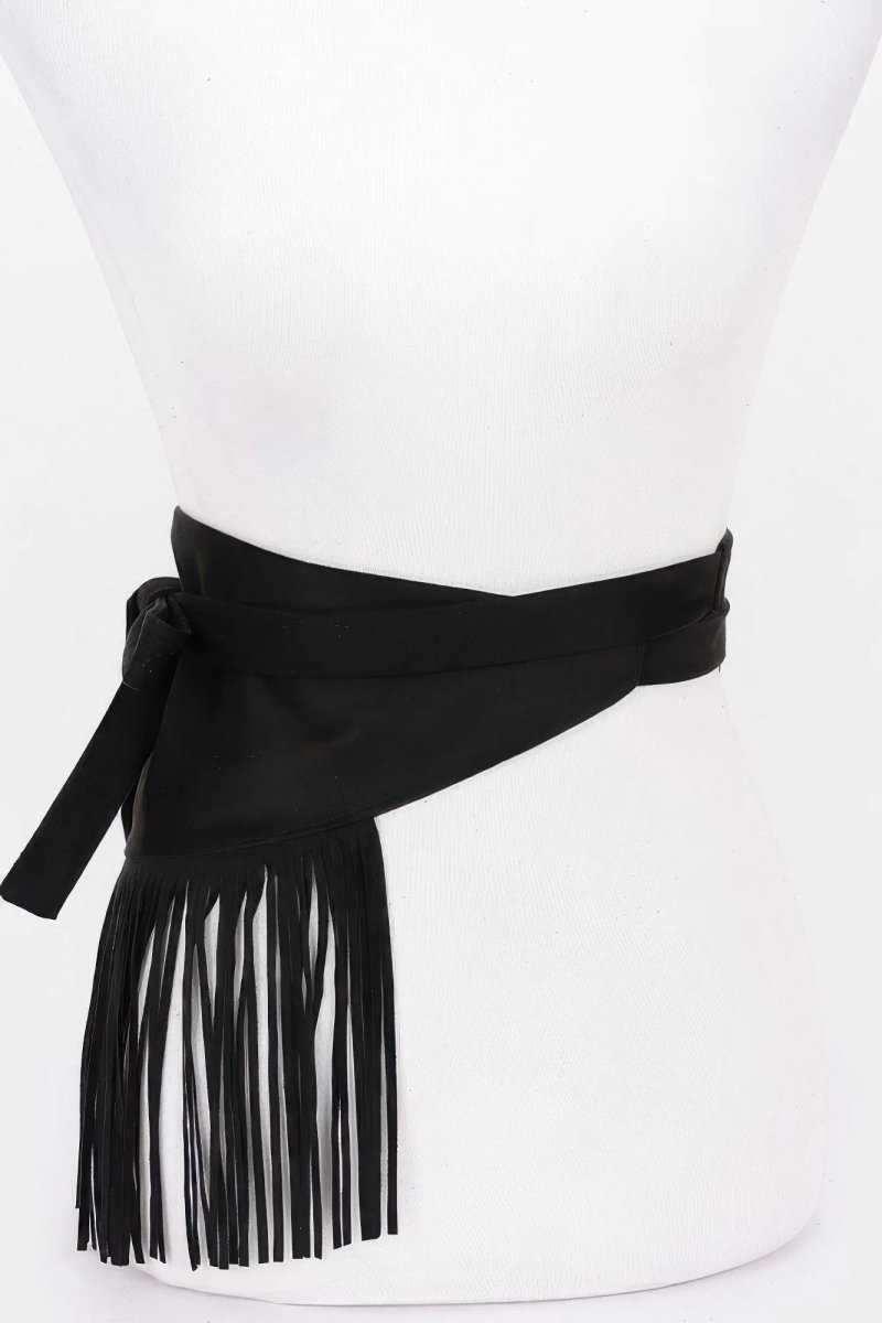 Faux Suede Fringe Belt - minbolu -