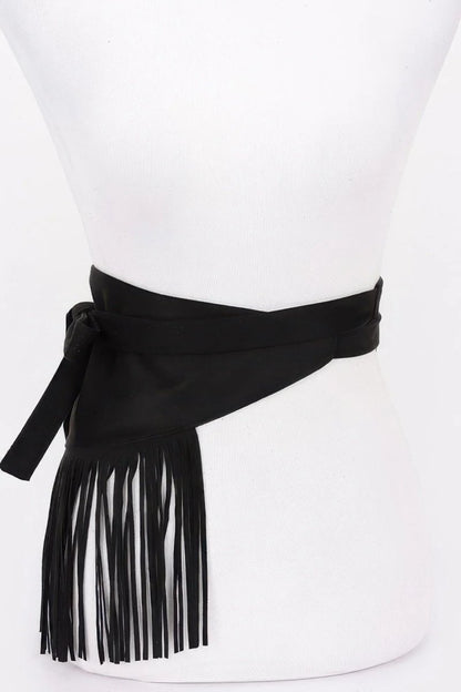 Faux Suede Fringe Belt - minbolu -