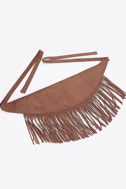 Faux Suede Fringe Belt - minbolu -