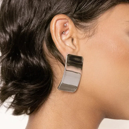 Minimalist Rectangle Stud Earrings - Modern Boho Geometric Silver Statement Jewelry: Silver - minbolu -