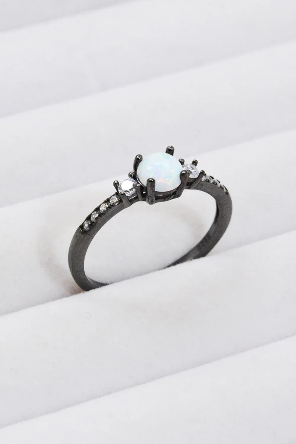 Round Opal Sterling Silver Ring - Stylish Minimalist Design - minbolu -