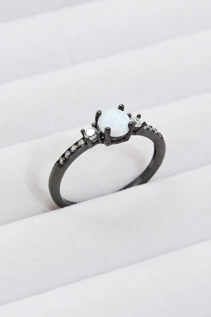 Round Opal Sterling Silver Ring - Stylish Minimalist Design - minbolu -