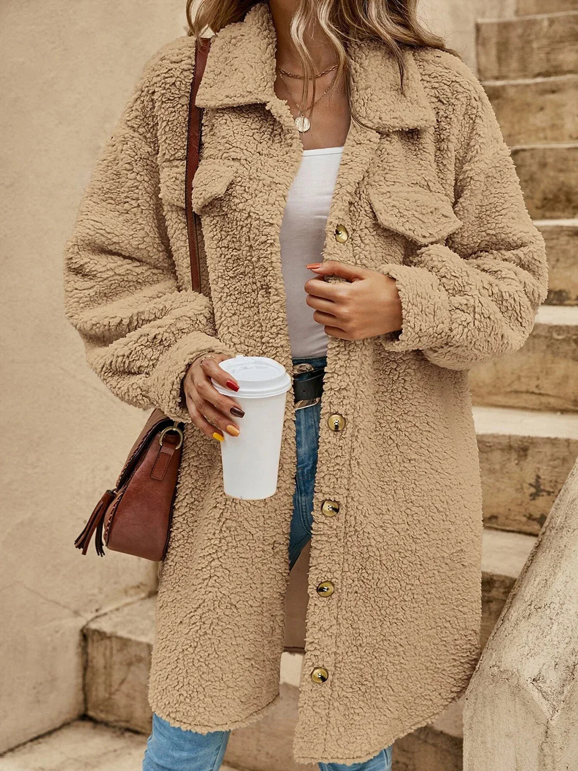Collared Button Down Coat - minbolu -