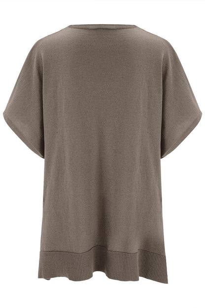 Slit V-Neck Half Sleeve Knit Top - minbolu -