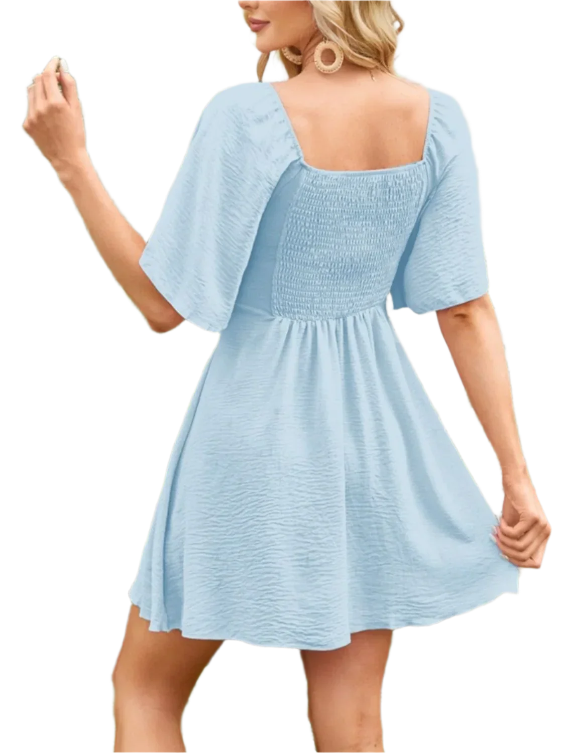 Boho Mini Dress with Smocked Back - minbolu -