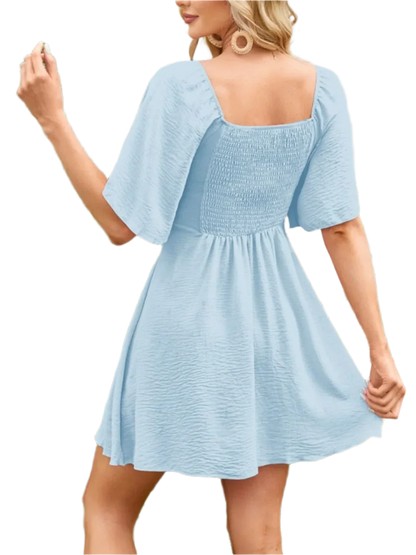 Boho Mini Dress with Smocked Back - minbolu -