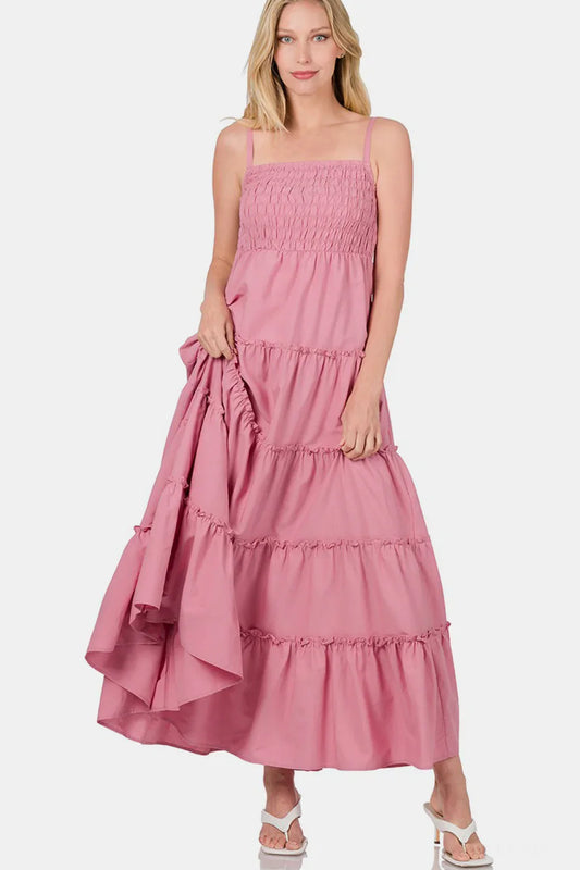 Boho Cami Maxi Dress with Smocked Bodice - minbolu -