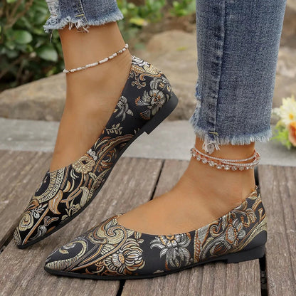 Flat Slip - On Point Toe Flats - Rhinestone Embellished Women's Shoes - minbolu