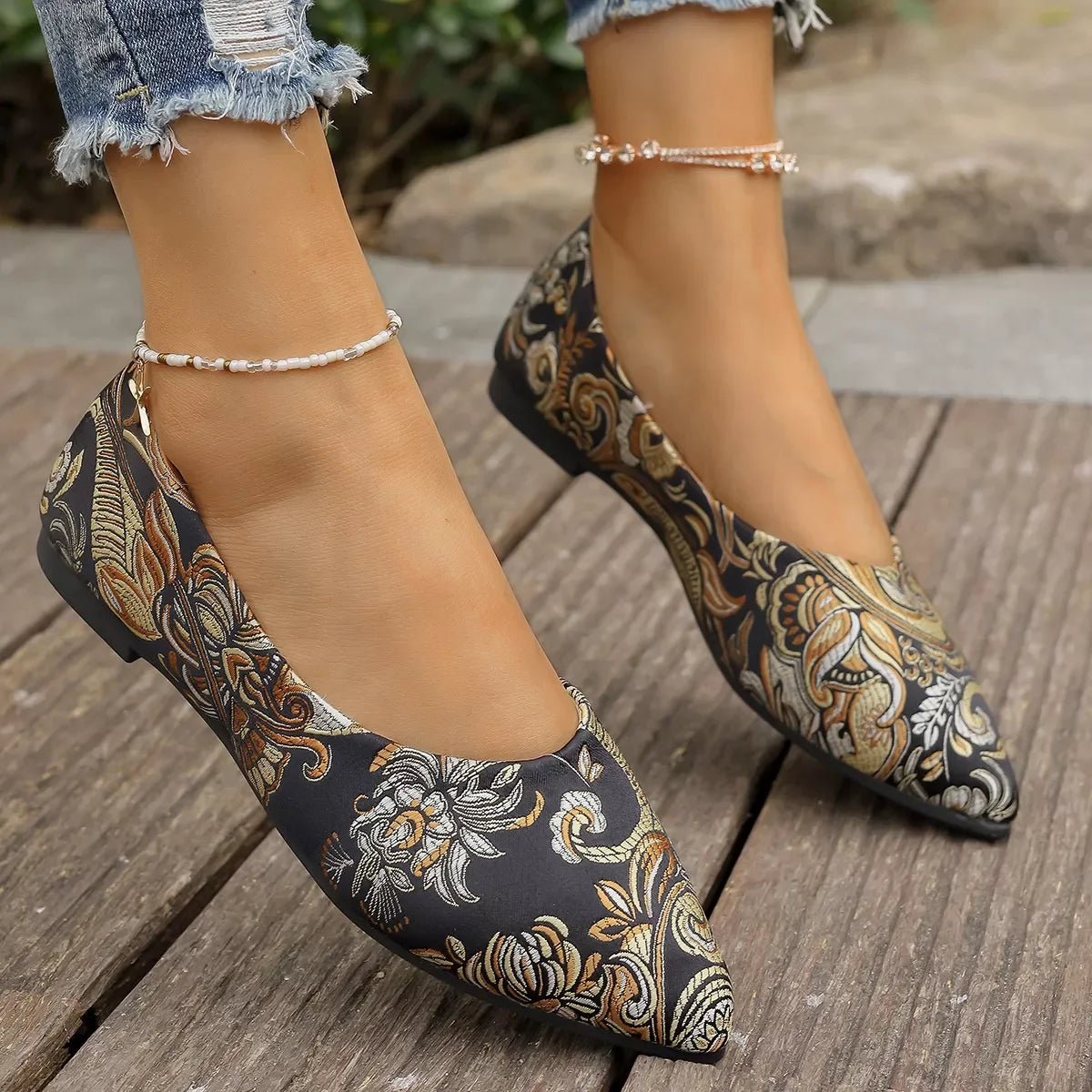 Flat Slip - On Point Toe Flats - Rhinestone Embellished Women's Shoes - minbolu