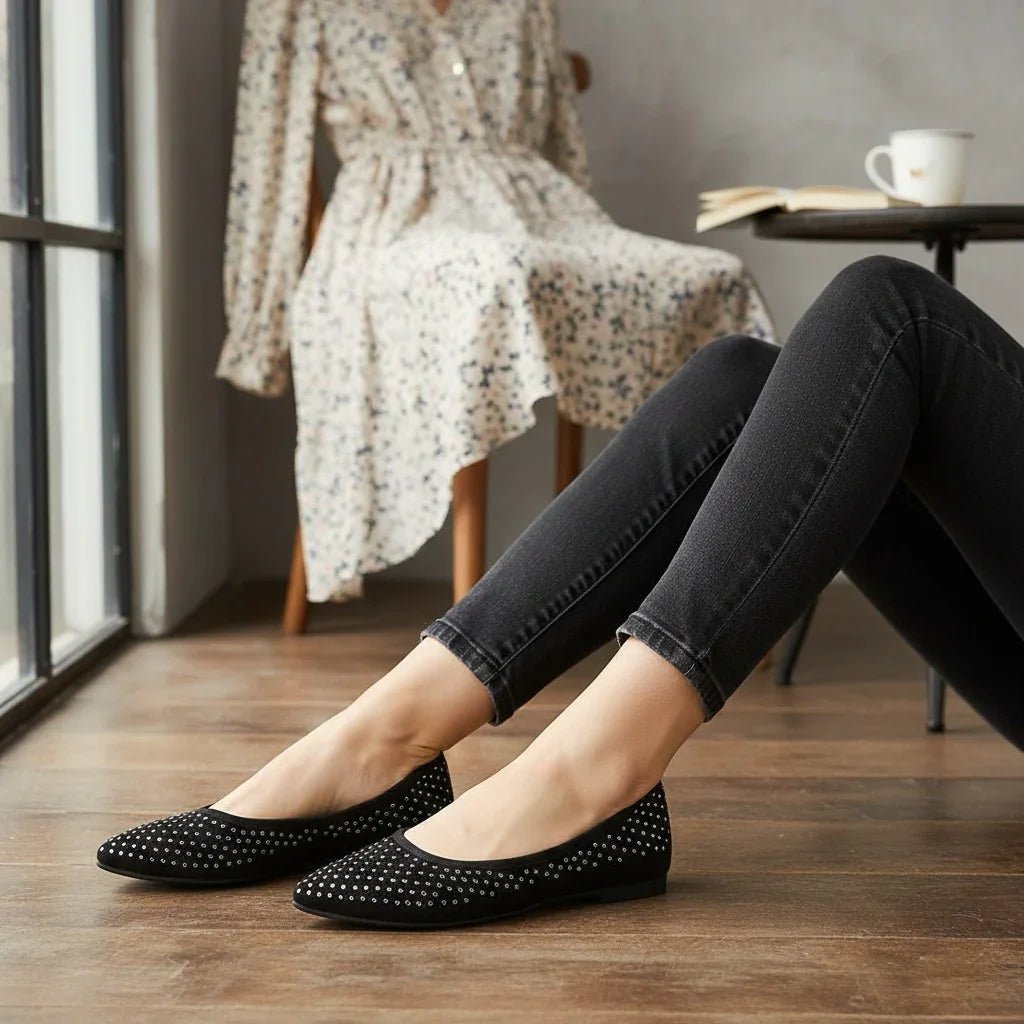 Flat Slip - On Point Toe Flats - Rhinestone Embellished Women's Shoes - minbolu