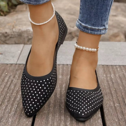 Flat Slip - On Point Toe Flats - Rhinestone Embellished Women's Shoes - minbolu