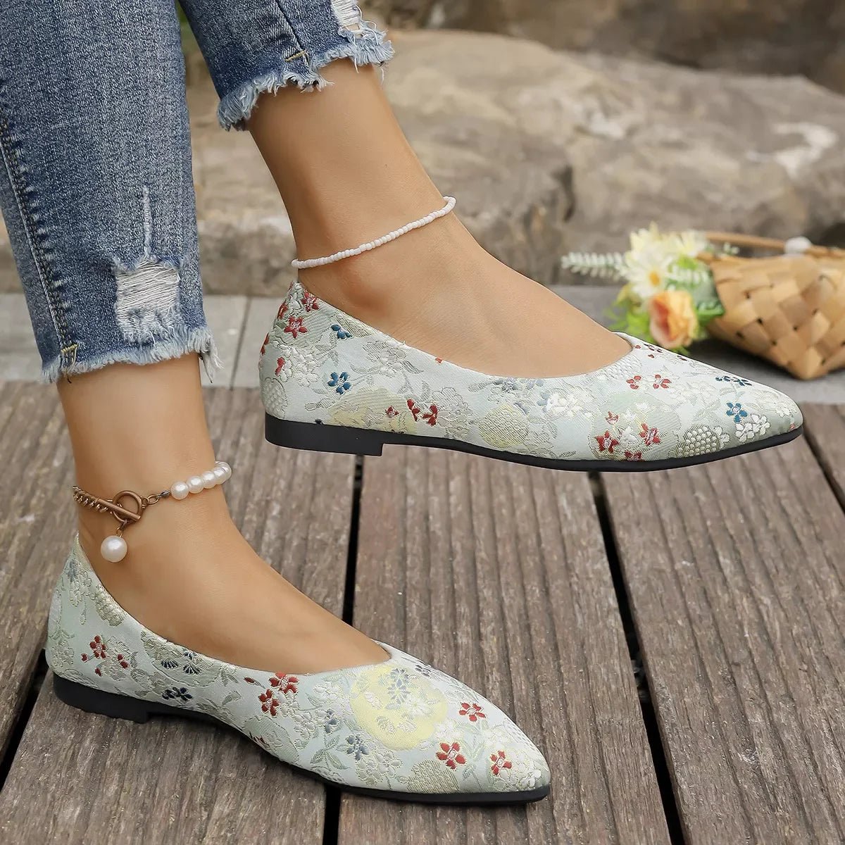 Flat Slip - On Point Toe Flats - Rhinestone Embellished Women's Shoes - minbolu