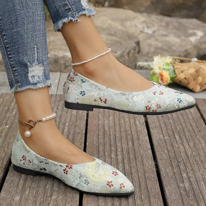 Flat Slip - On Point Toe Flats - Rhinestone Embellished Women's Shoes - minbolu