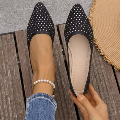 Flat Slip - On Point Toe Flats - Rhinestone Embellished Women's Shoes - minbolu