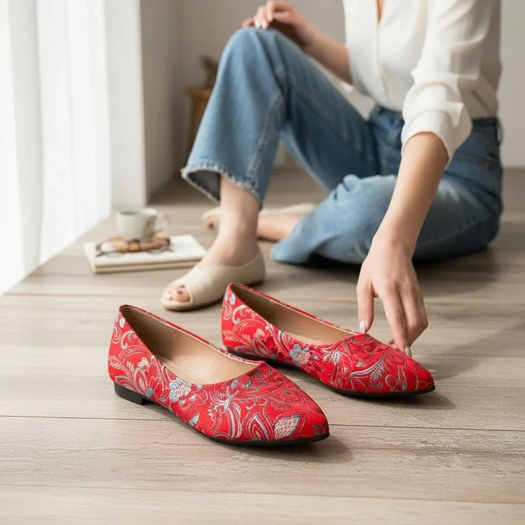 Flat Slip-On Point Toe Flats - Rhinestone Embellished Women's Shoes - minbolu -