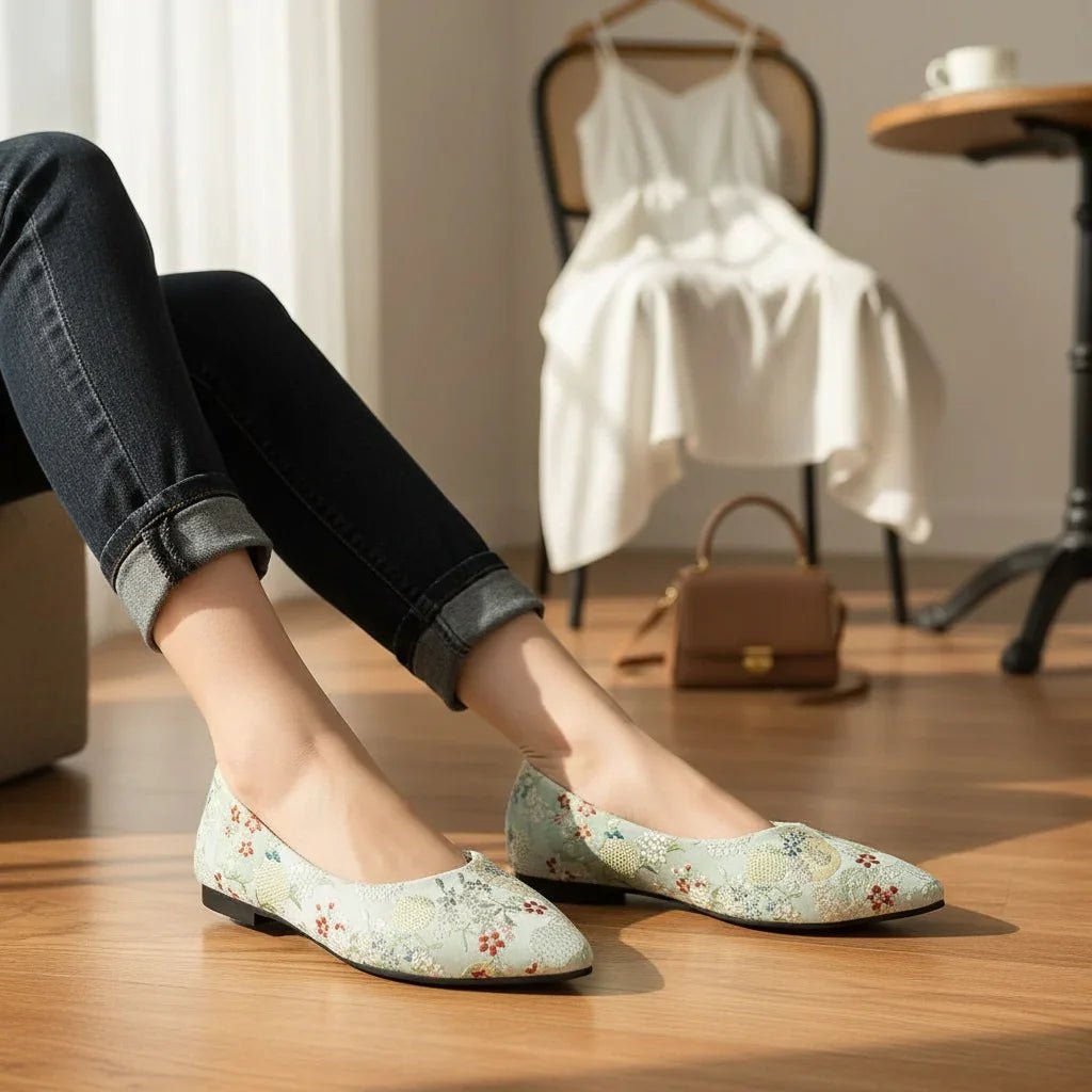 Flat Slip - On Point Toe Flats - Rhinestone Embellished Women's Shoes - minbolu