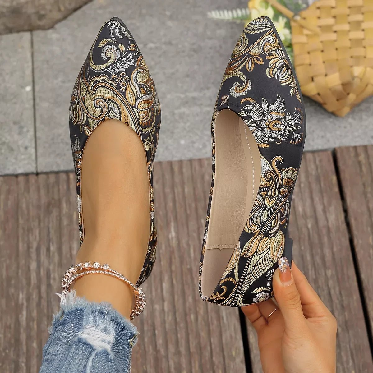 Flat Slip - On Point Toe Flats - Rhinestone Embellished Women's Shoes - minbolu