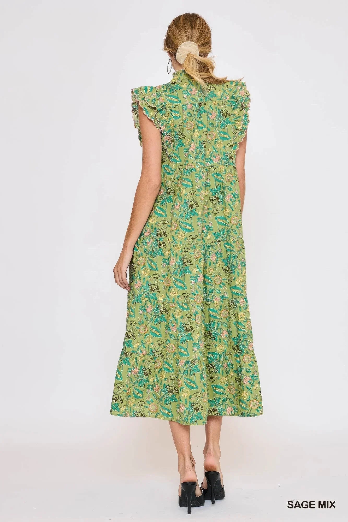 Floral Garden Print Tiered Maxi Dress - minbolu -