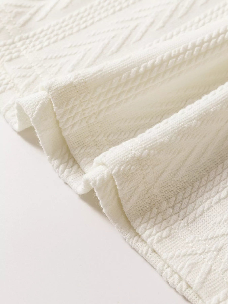 Floral Patchwork Textured Knit Drawstring V Neck Blouse - minbolu -