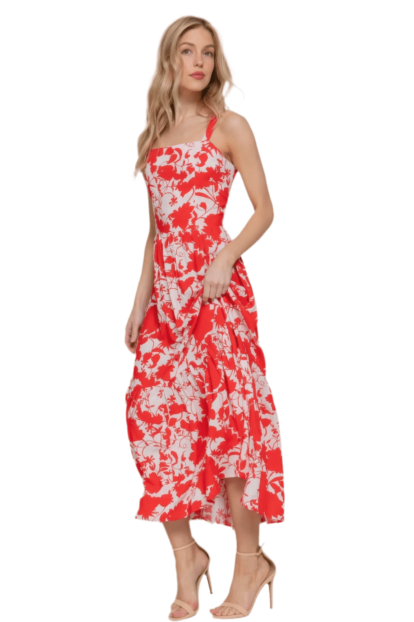 Floral Print Cami Midi Dress - Lightweight & Elegant - minbolu -