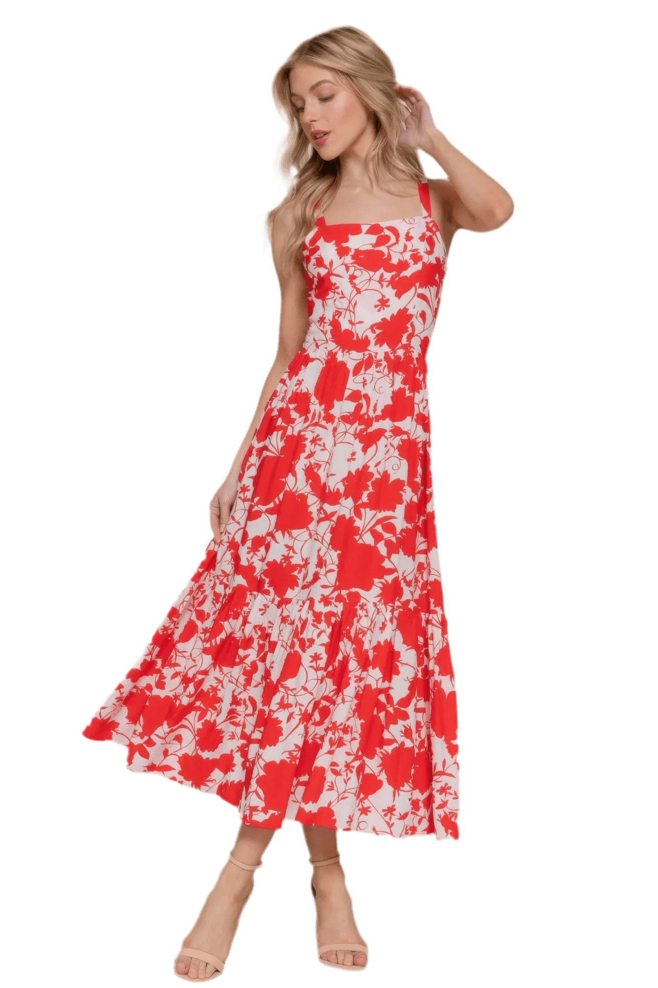 Floral Print Cami Midi Dress - Lightweight & Elegant - minbolu -