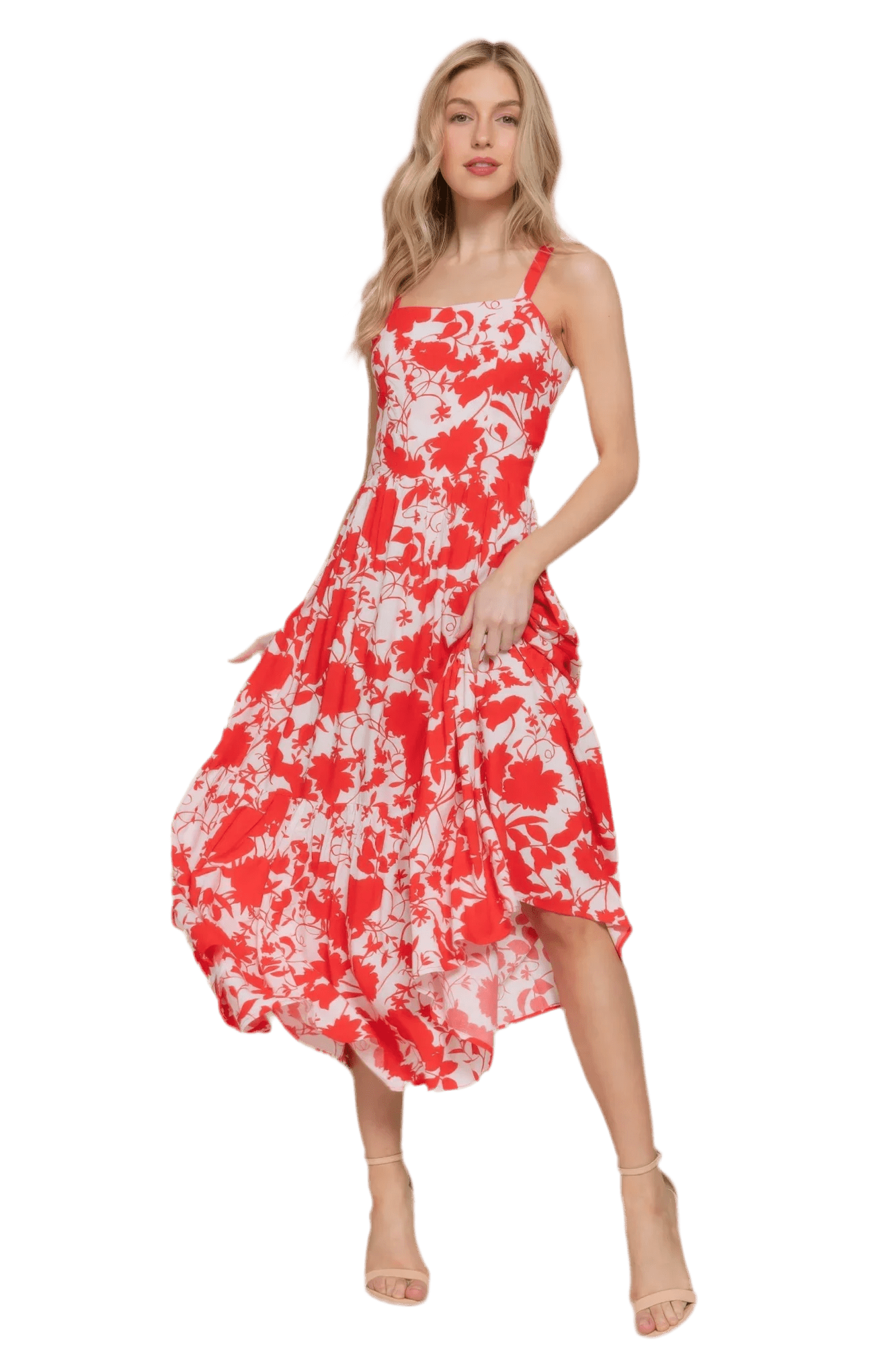 Floral Print Cami Midi Dress - Lightweight & Elegant - minbolu -