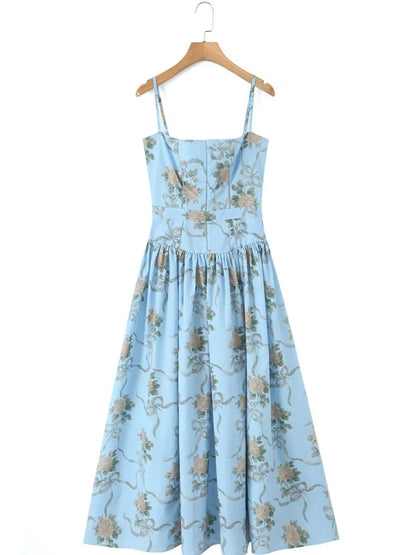 Floral Print Square Neck Cami Maxi Dress - minbolu