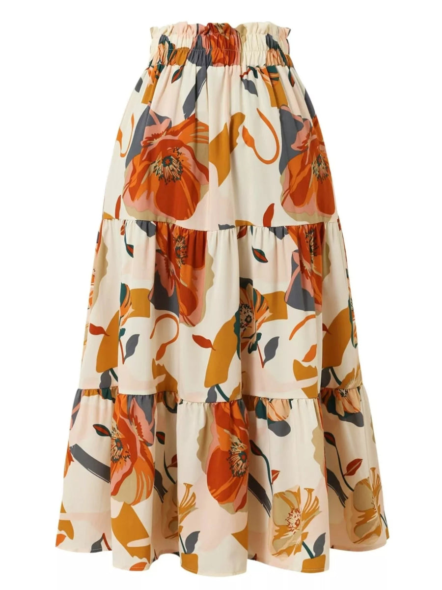 Full Size Floral Print Tiered Skirt Plus Size - minbolu -